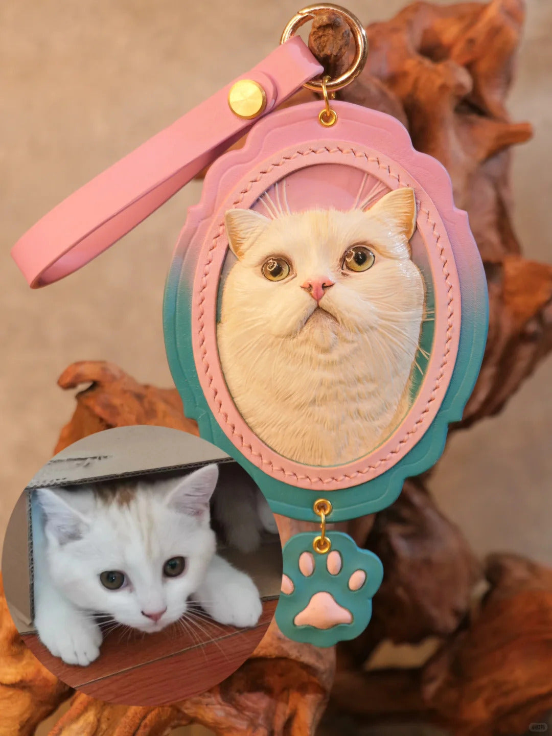 Custom Pet Portrait Leather Keychain