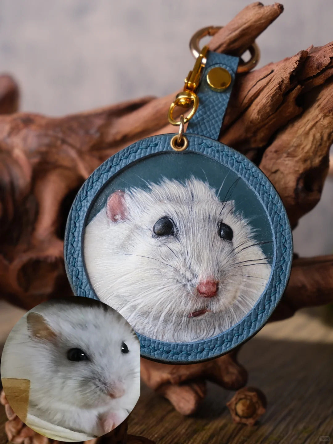 Custom Pet Portrait Leather Keychain