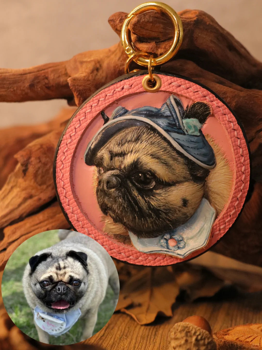 Custom Pet Portrait Leather Keychain