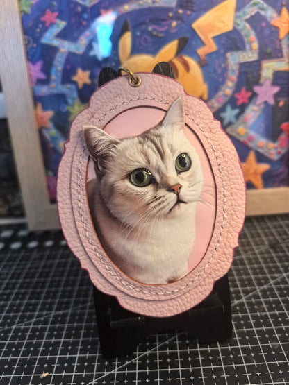 Cat inside a pink helmet with a colorful background